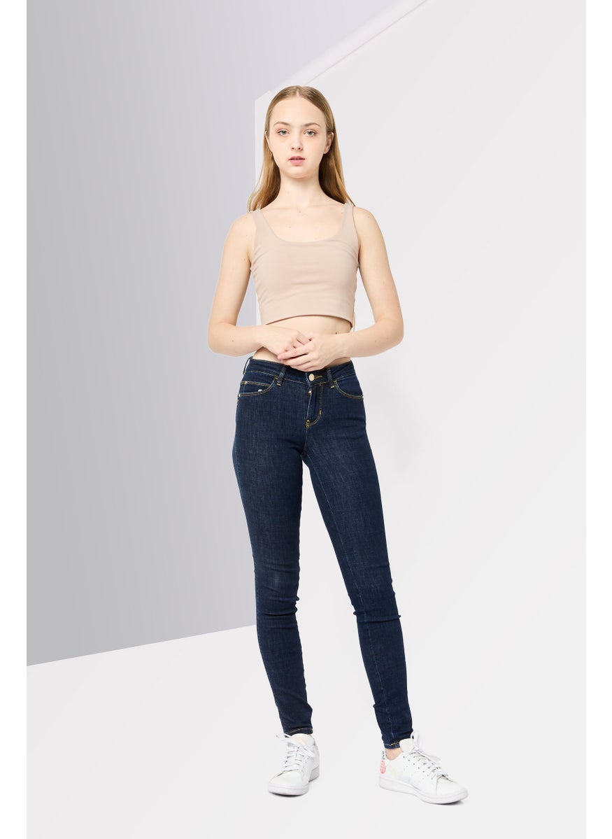 Women Skinny Fit Solid Stretchable Denim Jeans, Dark Blue