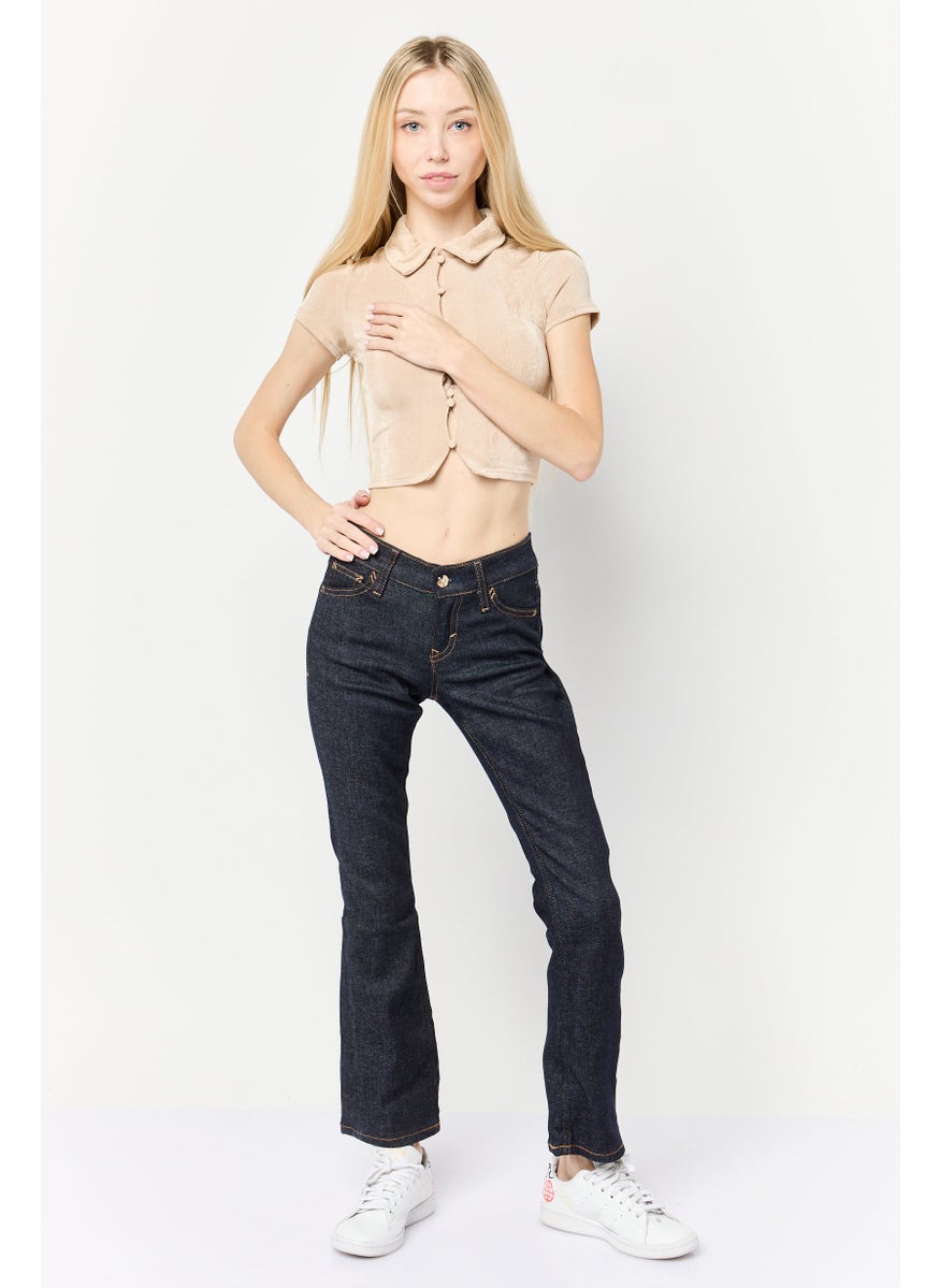 Women Regular Fit Washed Stretchable Jeans, Deep Navy