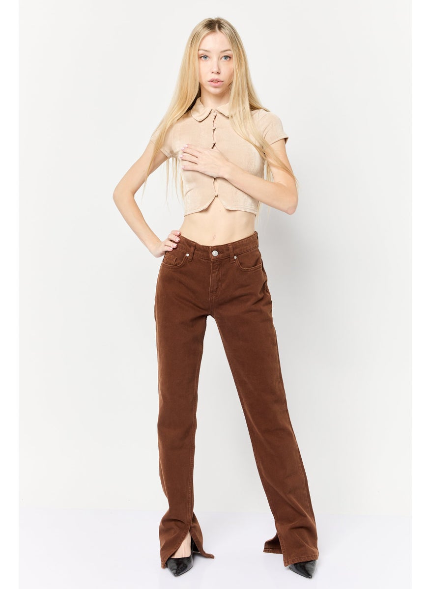 Women Slim Fit High Rise Straight Washed Jeans, Brown