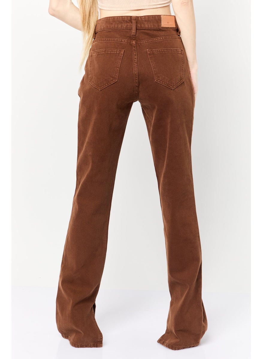 Women Slim Fit High Rise Straight Washed Jeans, Brown
