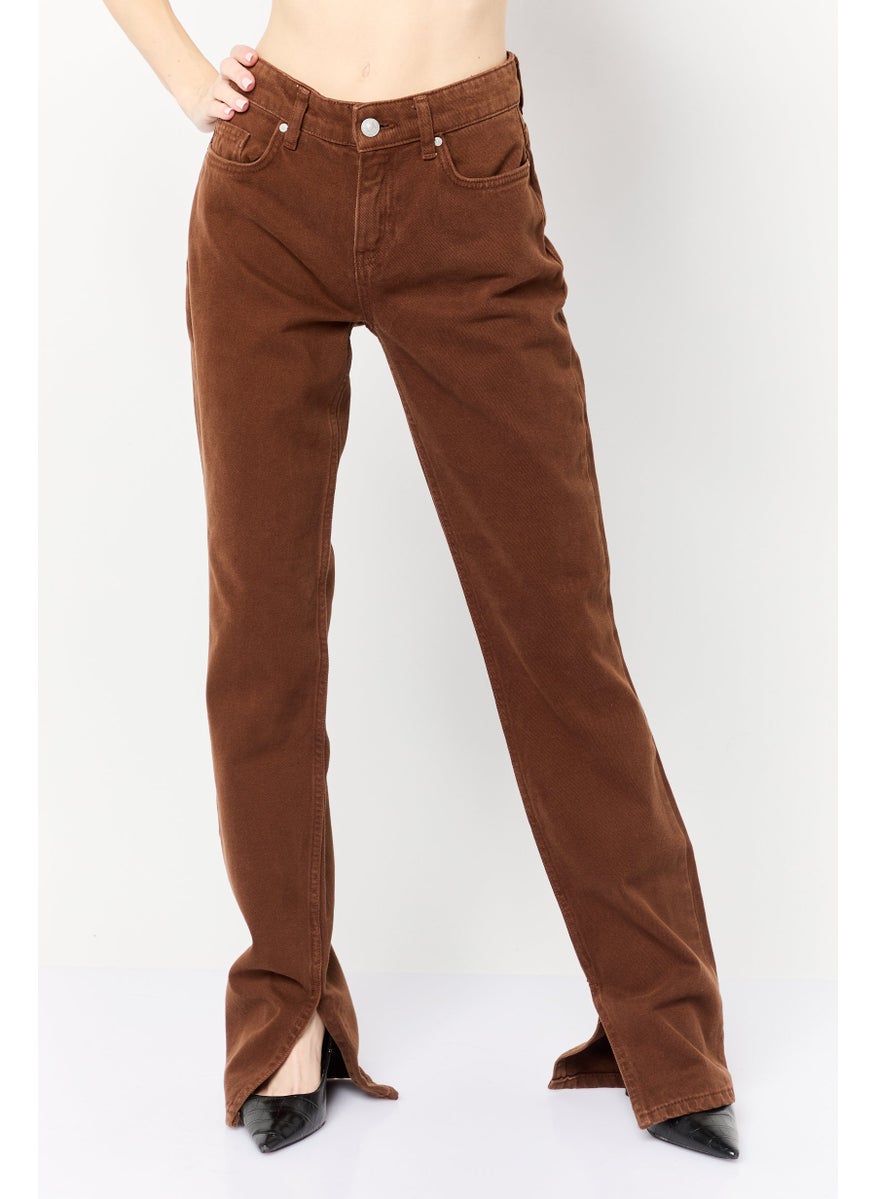 Women Slim Fit High Rise Straight Washed Jeans, Brown
