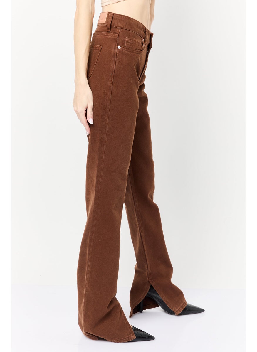 Women Slim Fit High Rise Straight Washed Jeans, Brown