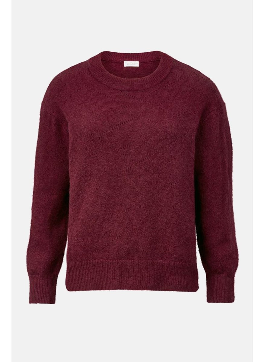 Women Crew Neck Long Sleeve Knitted Sweater, Maroon
