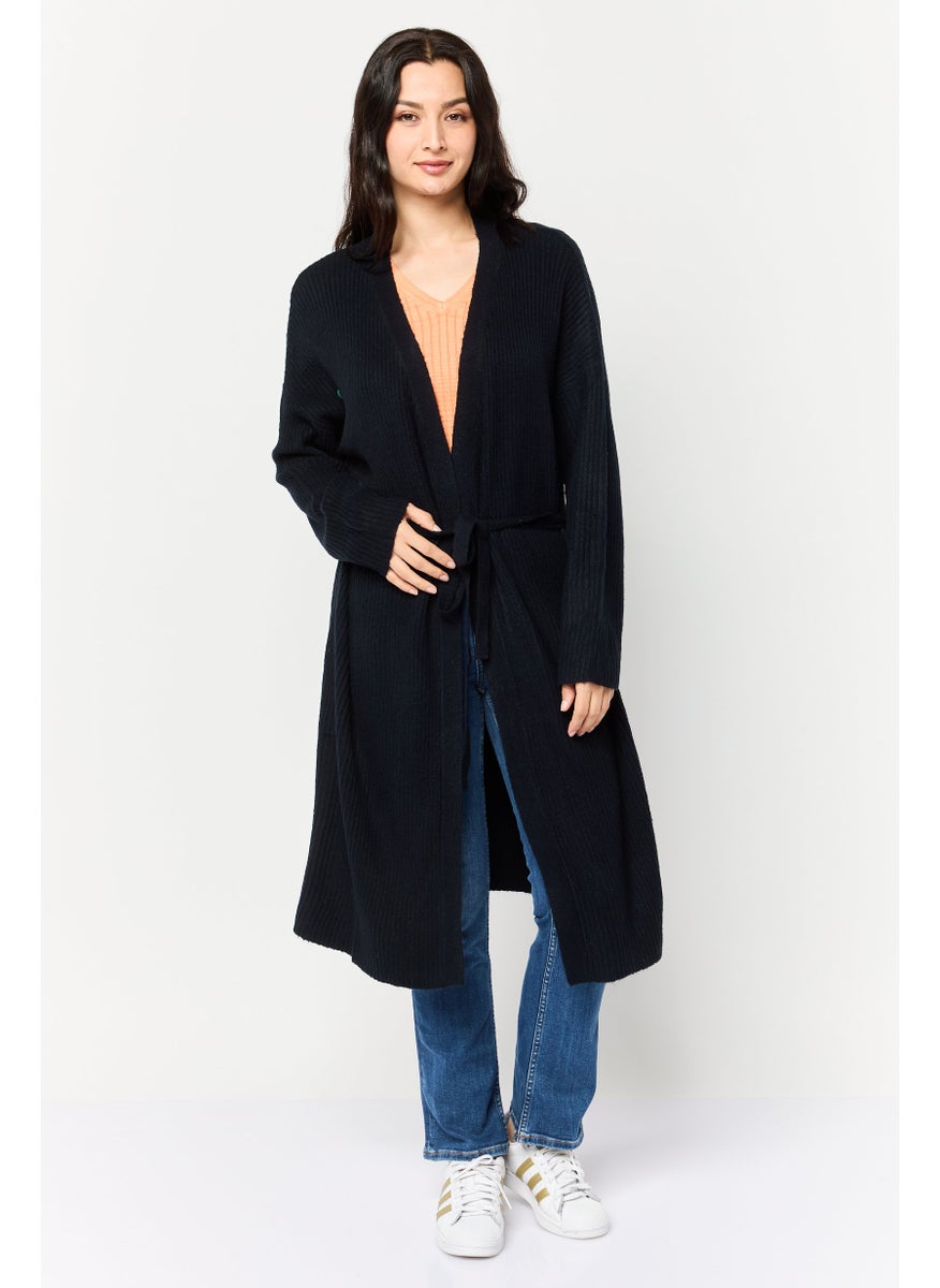Women Knitted Belted Cardigans, Navy