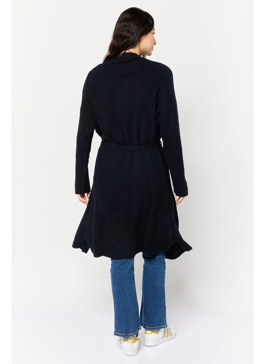 Women Knitted Belted Cardigans, Navy