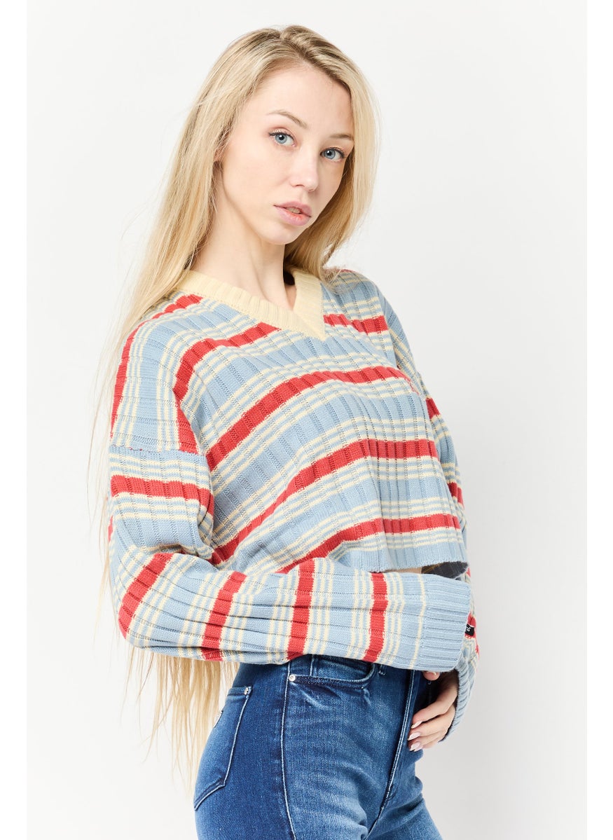 Women Crew Neck Yarn Dye Sweater, Multicolor