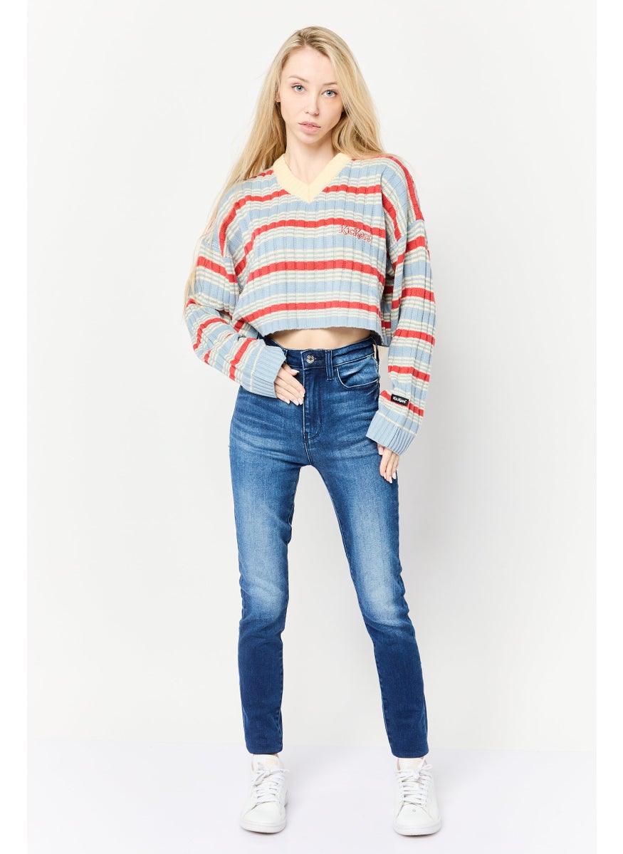 Women Crew Neck Yarn Dye Sweater, Multicolor