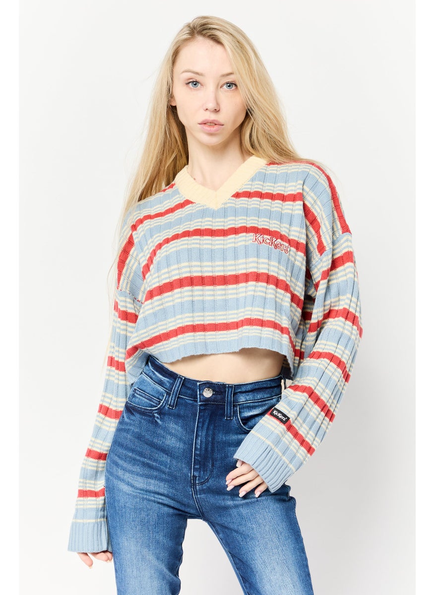 Women Crew Neck Yarn Dye Sweater, Multicolor