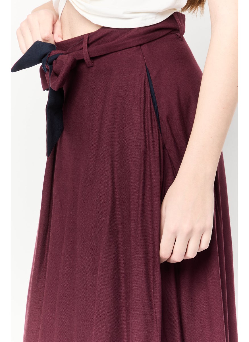 Women Pleated Skirt, Maroon