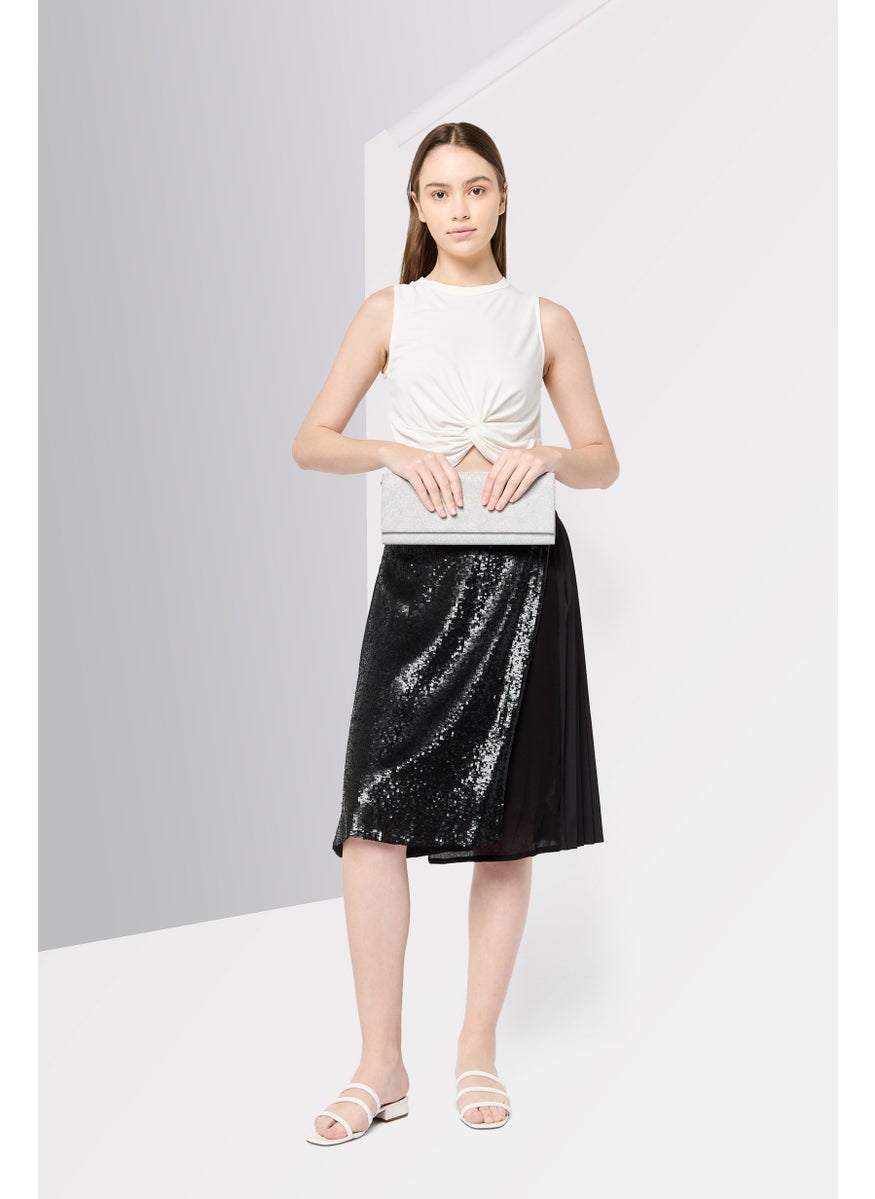 Women Sequined Wrap Skirt, Black