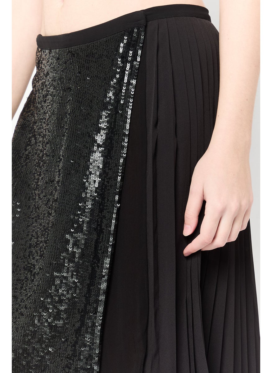 Women Sequined Wrap Skirt, Black