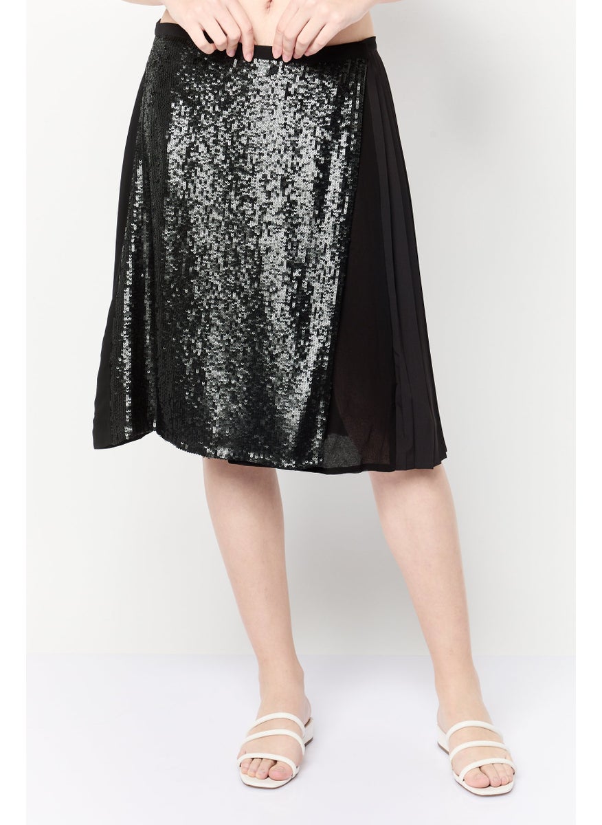 Women Sequined Wrap Skirt, Black