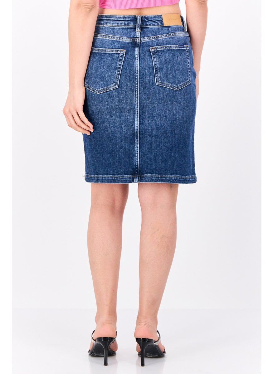 Women Washed Denim Mini Skirt, Blue
