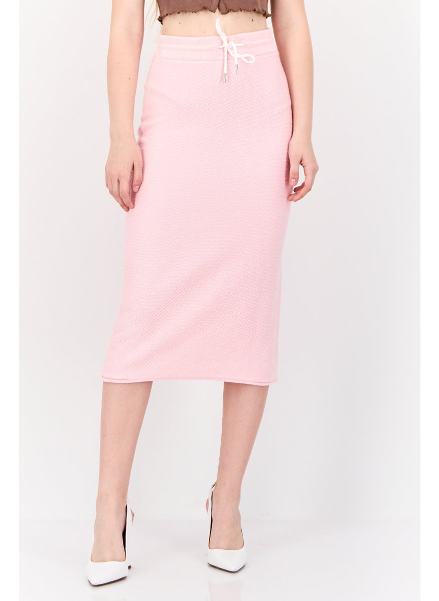 Women Knitted Midi Skirt, Pink