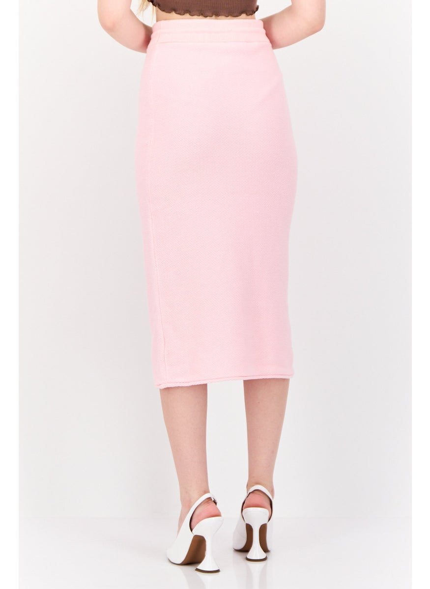 Women Knitted Midi Skirt, Pink