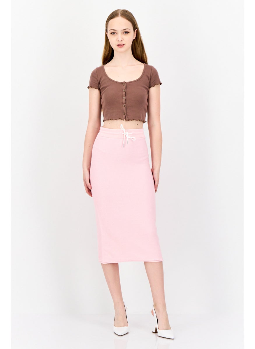 Women Knitted Midi Skirt, Pink