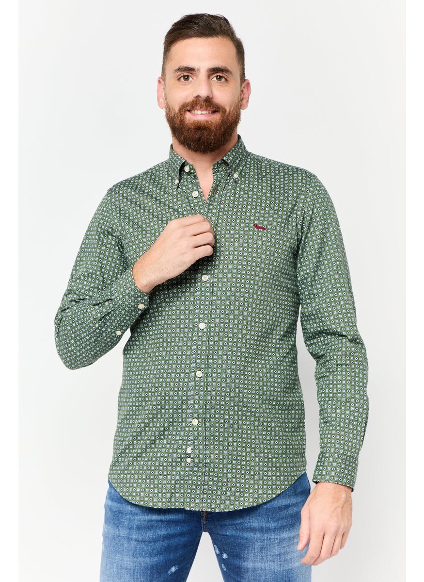 Men Regular Fit Allover Print Long Sleeves Casual Shirt, Green