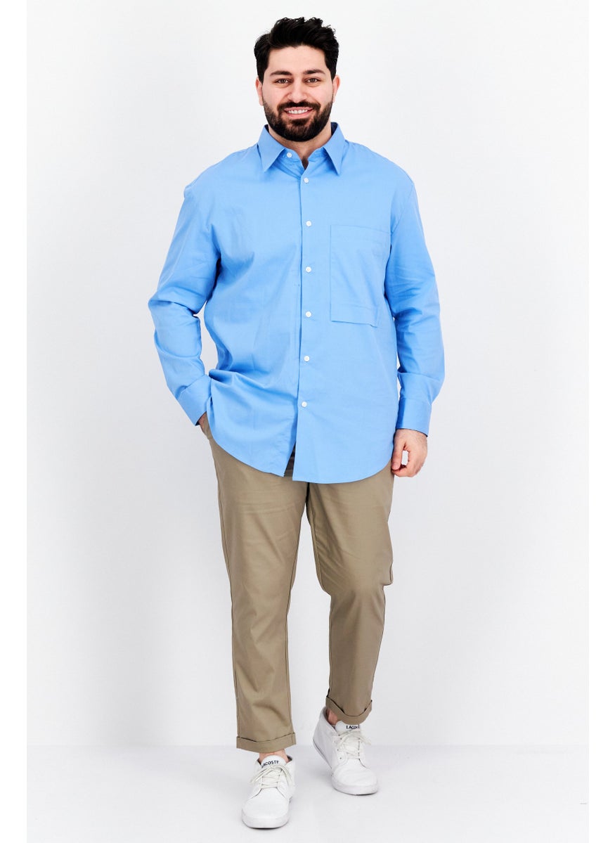 Men Oversize Fit Solid Long Sleeve Casual Shirt, Blue