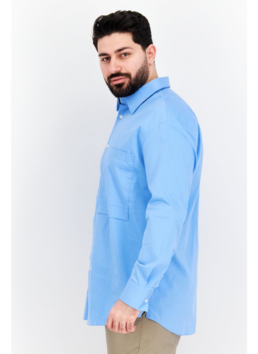 Men Oversize Fit Solid Long Sleeve Casual Shirt, Blue