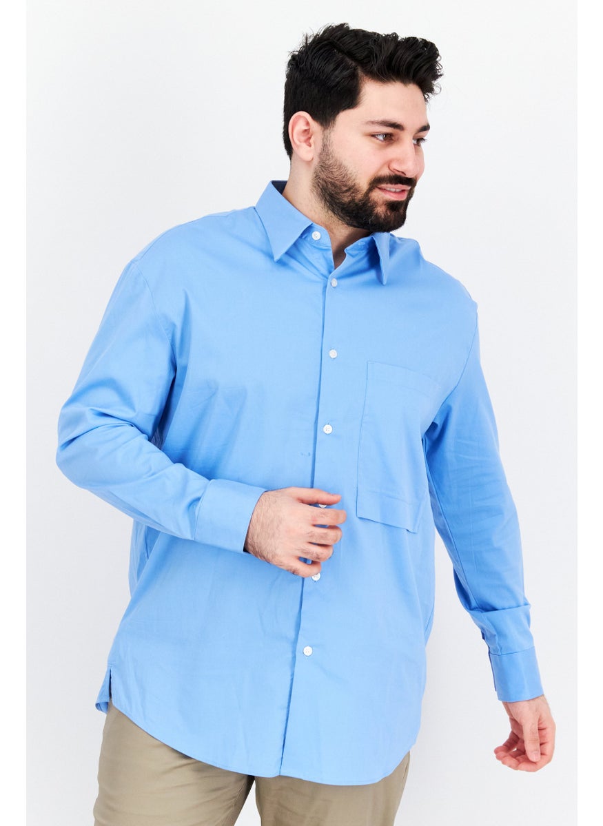 Men Oversize Fit Solid Long Sleeve Casual Shirt, Blue
