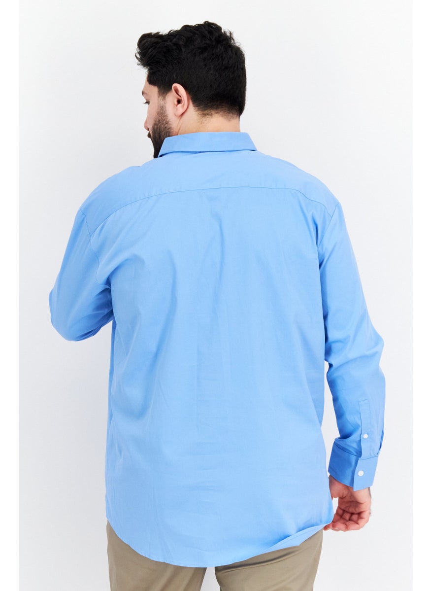 Men Oversize Fit Solid Long Sleeve Casual Shirt, Blue