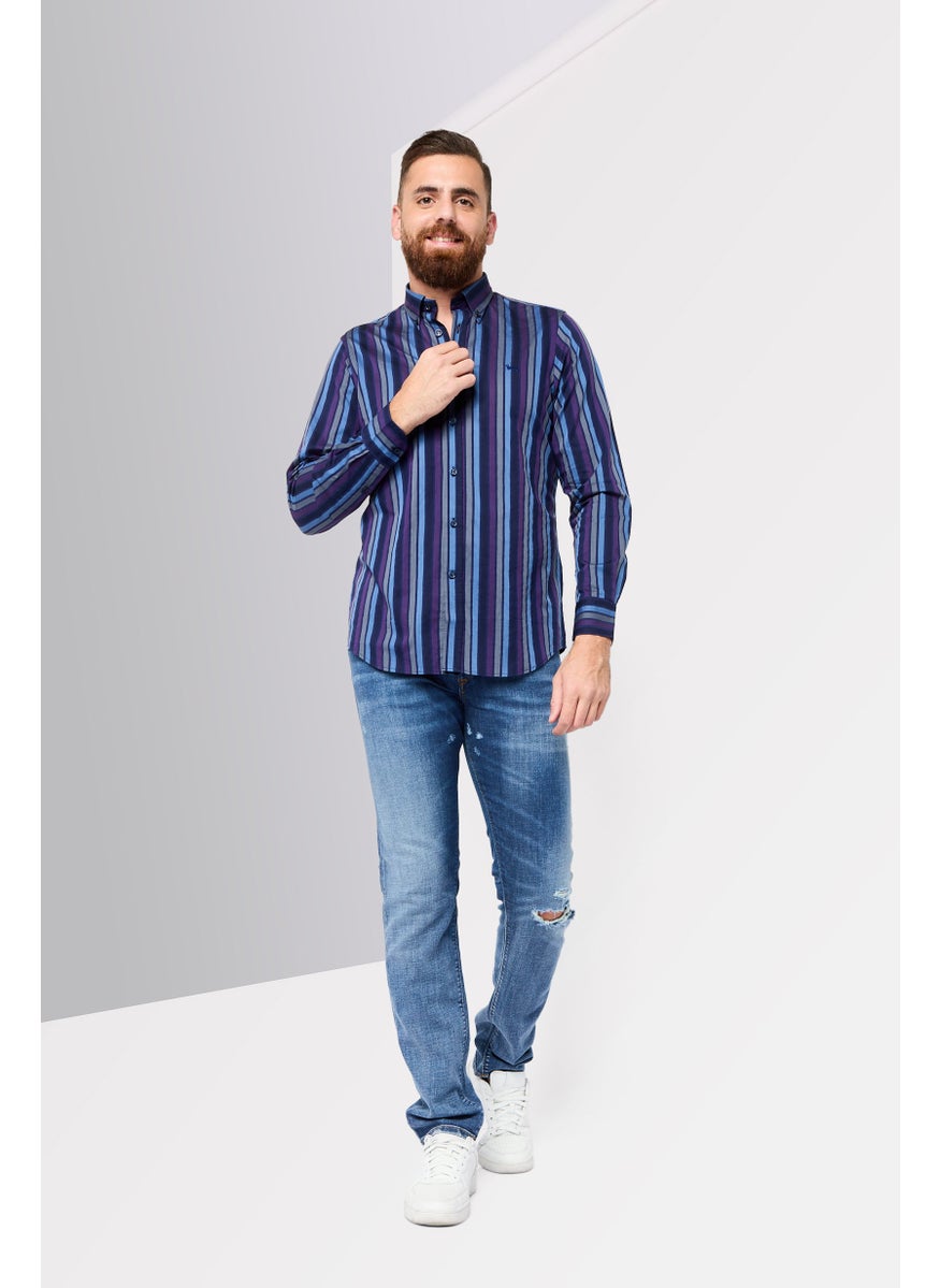 Men Regular Fit Stripe Long Sleeves Casual Shirt, Multicolor
