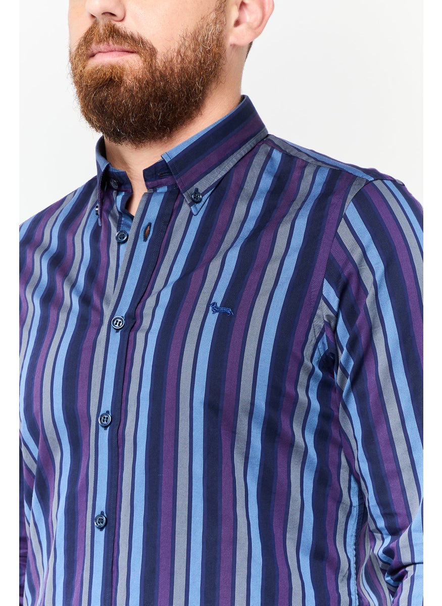 Men Regular Fit Stripe Long Sleeves Casual Shirt, Multicolor