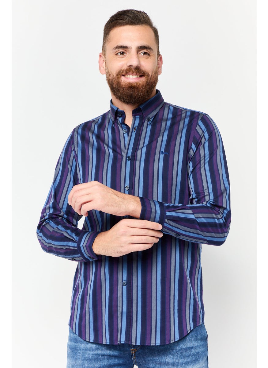 Men Regular Fit Stripe Long Sleeves Casual Shirt, Multicolor