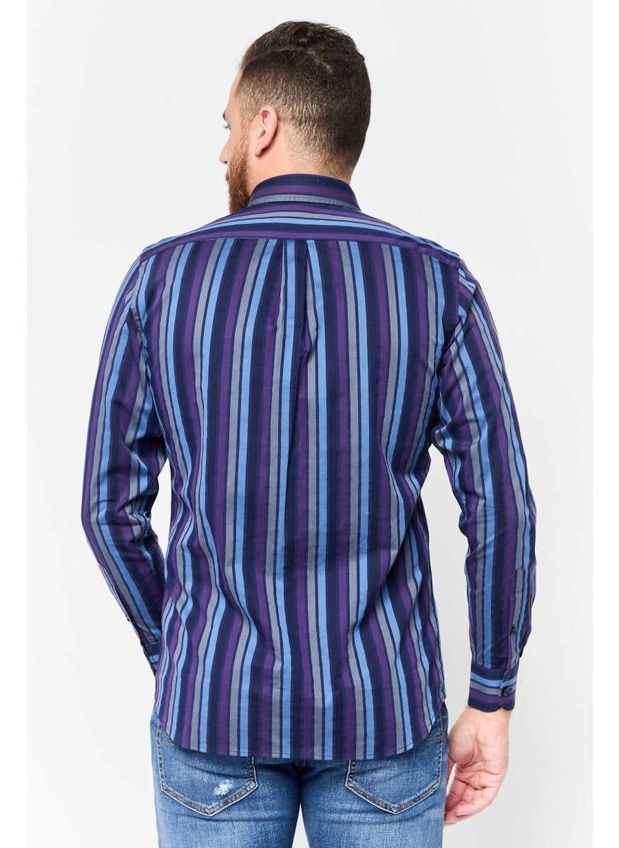 Men Regular Fit Stripe Long Sleeves Casual Shirt, Multicolor