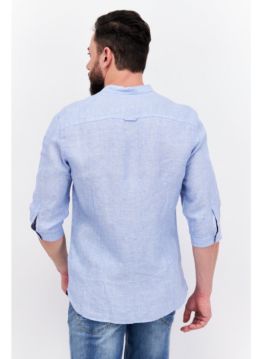 Men Regular Fit Long Sleeves Textured Casual Shirt, Light Blue