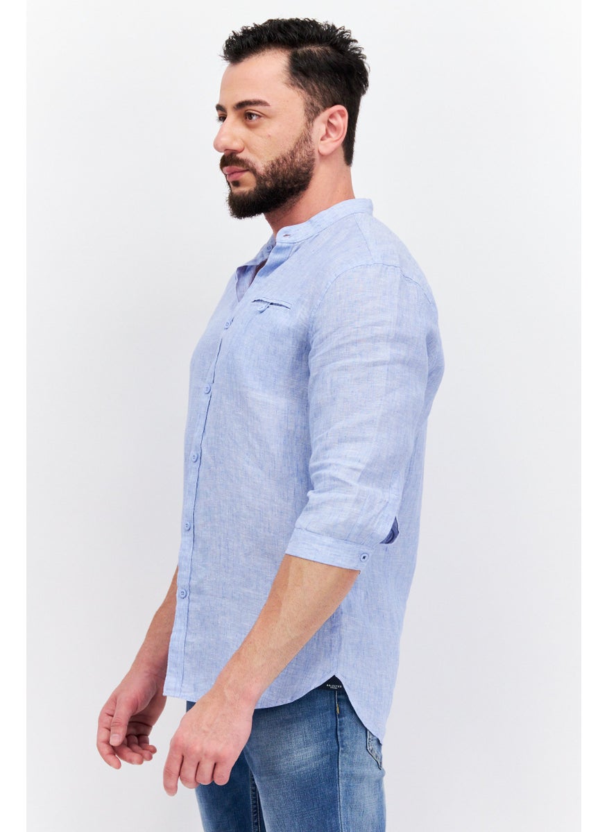 Men Regular Fit Long Sleeves Textured Casual Shirt, Light Blue