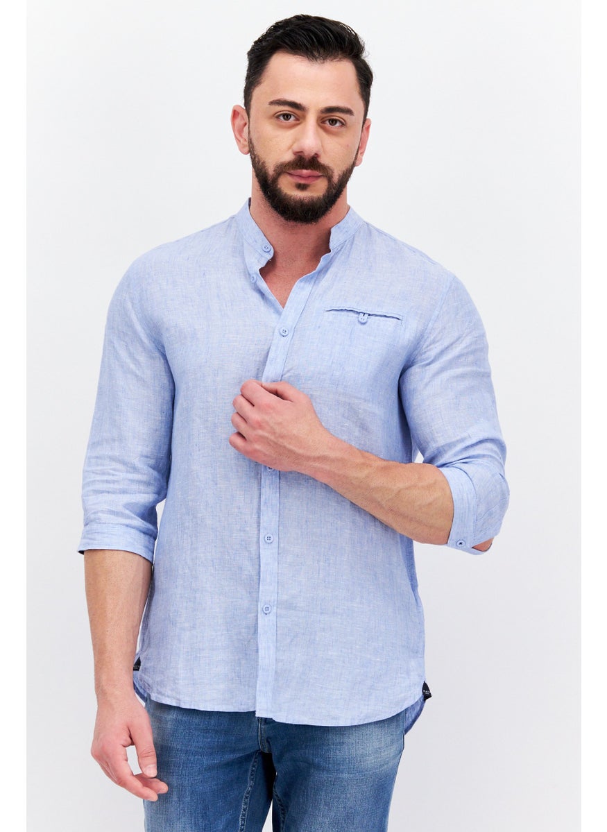 Men Regular Fit Long Sleeves Textured Casual Shirt, Light Blue