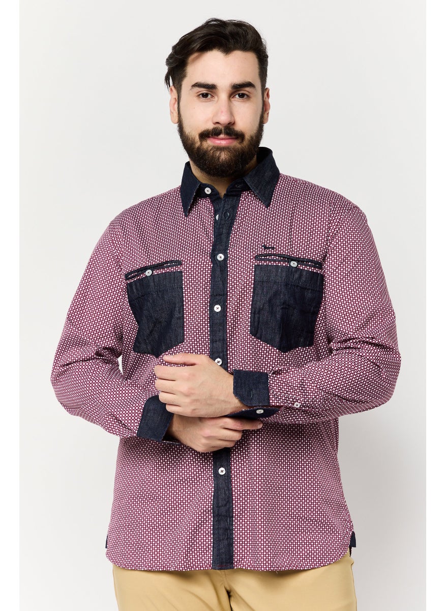 Men Narrow Fit Allover Print Long Sleeves Casual Shirt, Multicolor