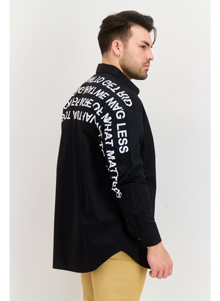 Men Regular Fit Printed Long Sleeve Casual Shirts, Black