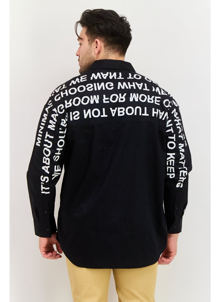 Men Regular Fit Printed Long Sleeve Casual Shirts, Black