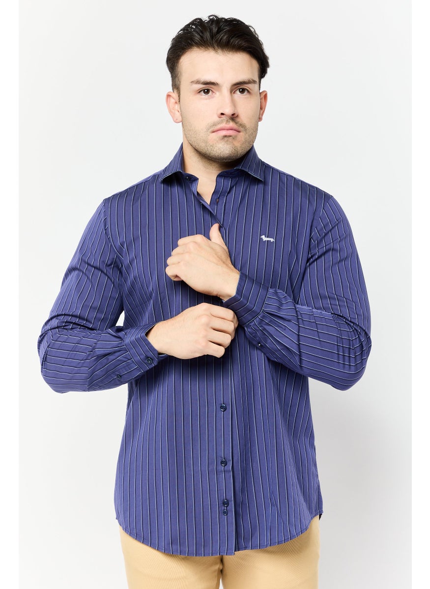 Men Narrow Fit Long Sleeve Stripe Casual Shirt, Multicolor