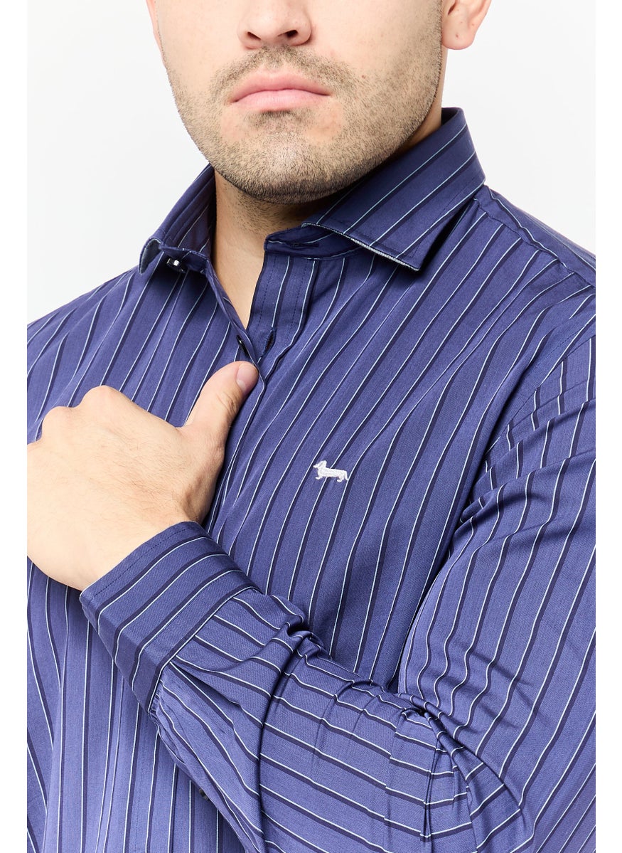 Men Narrow Fit Long Sleeve Stripe Casual Shirt, Multicolor
