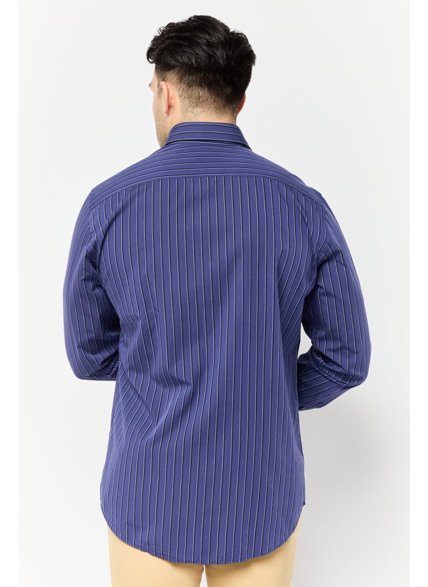 Men Narrow Fit Long Sleeve Stripe Casual Shirt, Multicolor