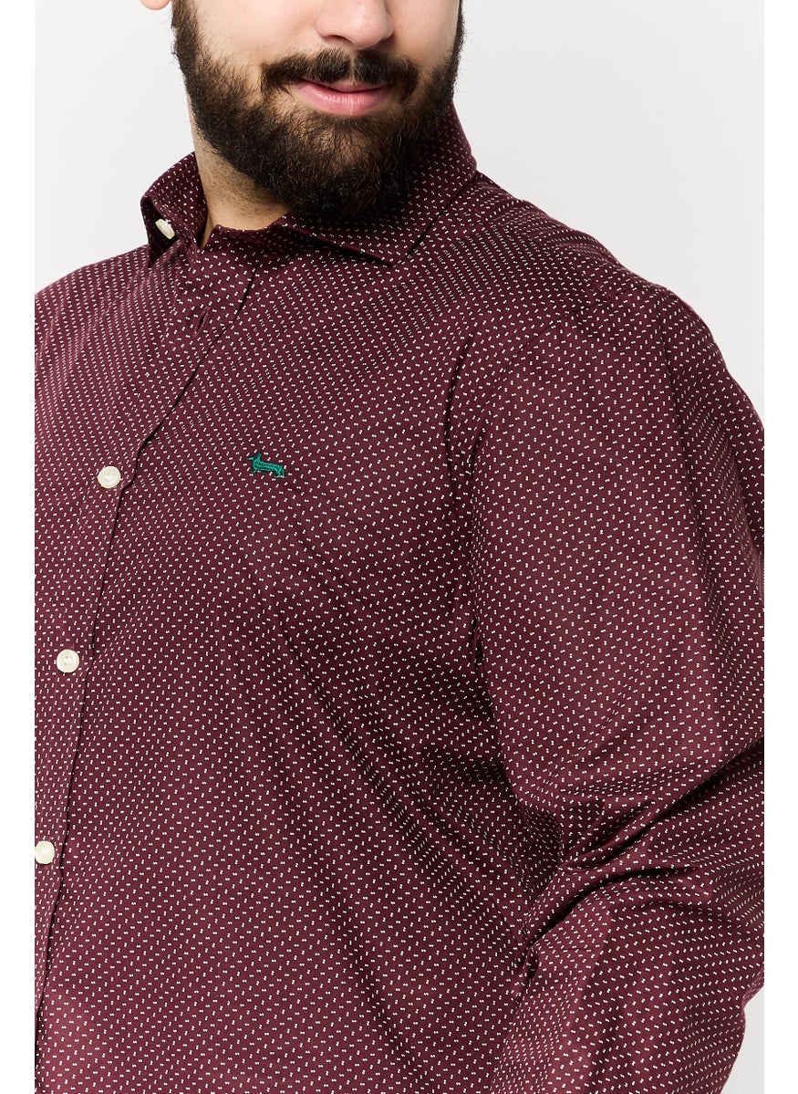 Men Narrow Fit Long Sleeve Allover Print Casual Shirts, Dark Red