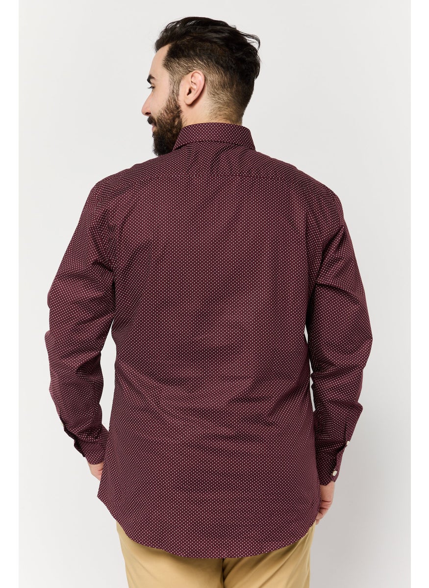 Men Narrow Fit Long Sleeve Allover Print Casual Shirts, Dark Red