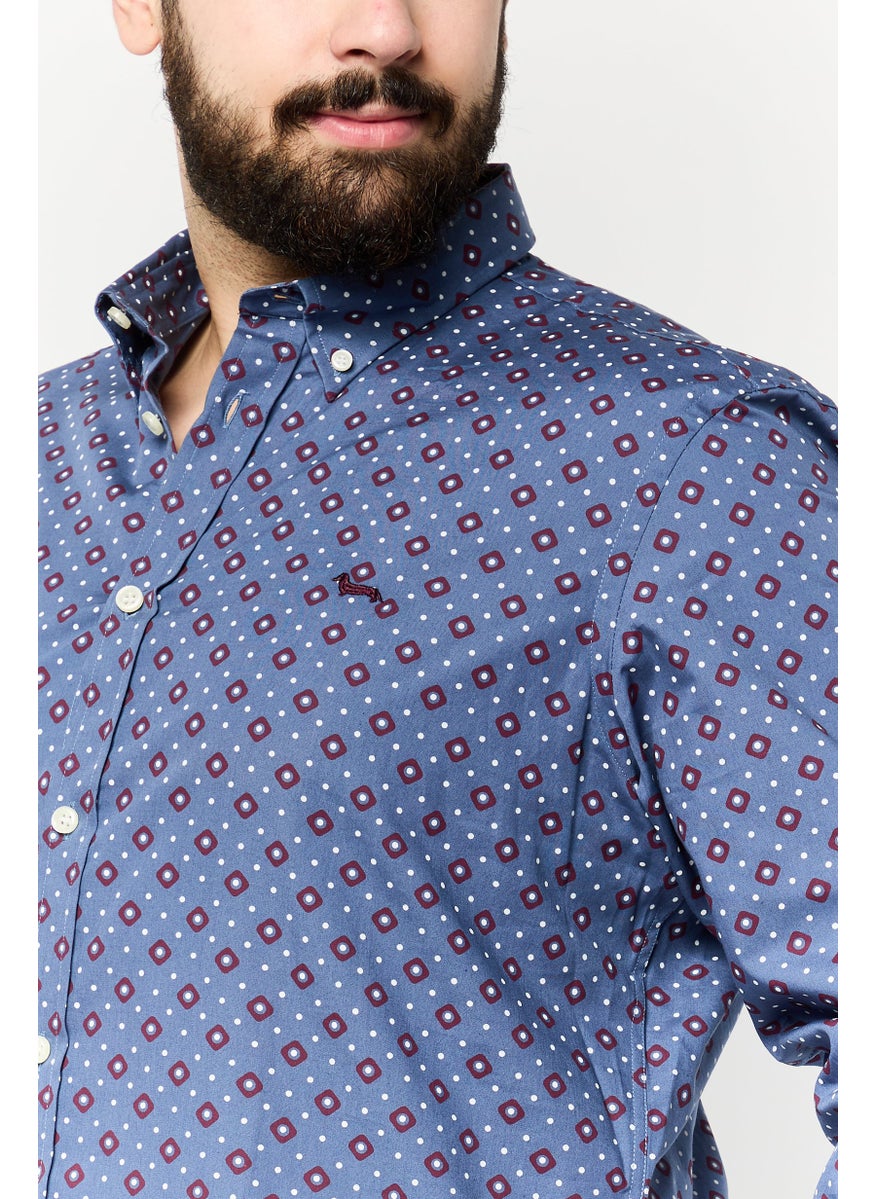 Men Narrow Fit All Over Print Long Sleeves Casual Shirt, Multicolor