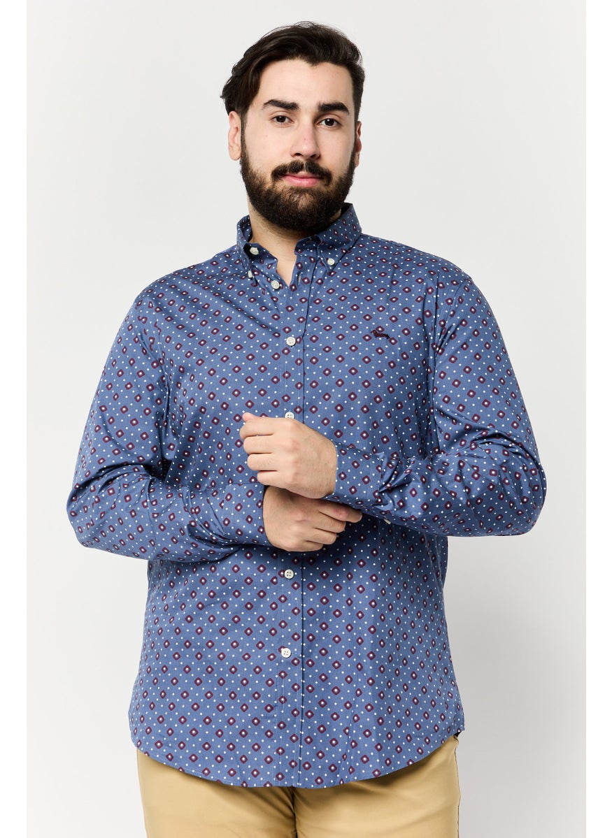 Men Narrow Fit All Over Print Long Sleeves Casual Shirt, Multicolor