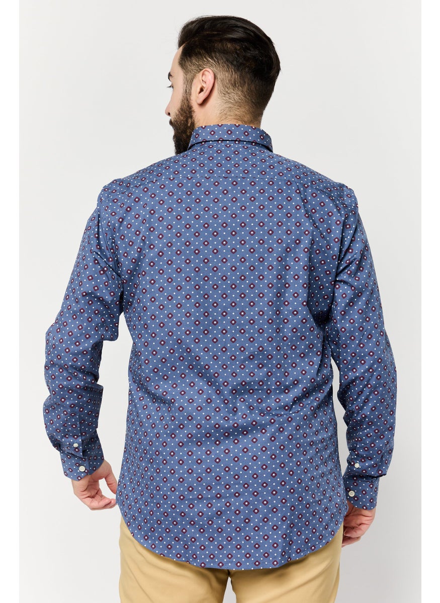 Men Narrow Fit All Over Print Long Sleeves Casual Shirt, Multicolor