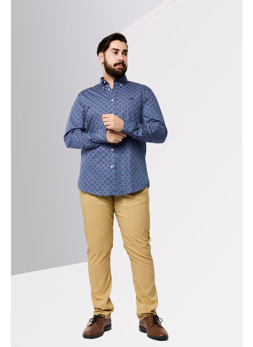 Men Narrow Fit All Over Print Long Sleeves Casual Shirt, Multicolor