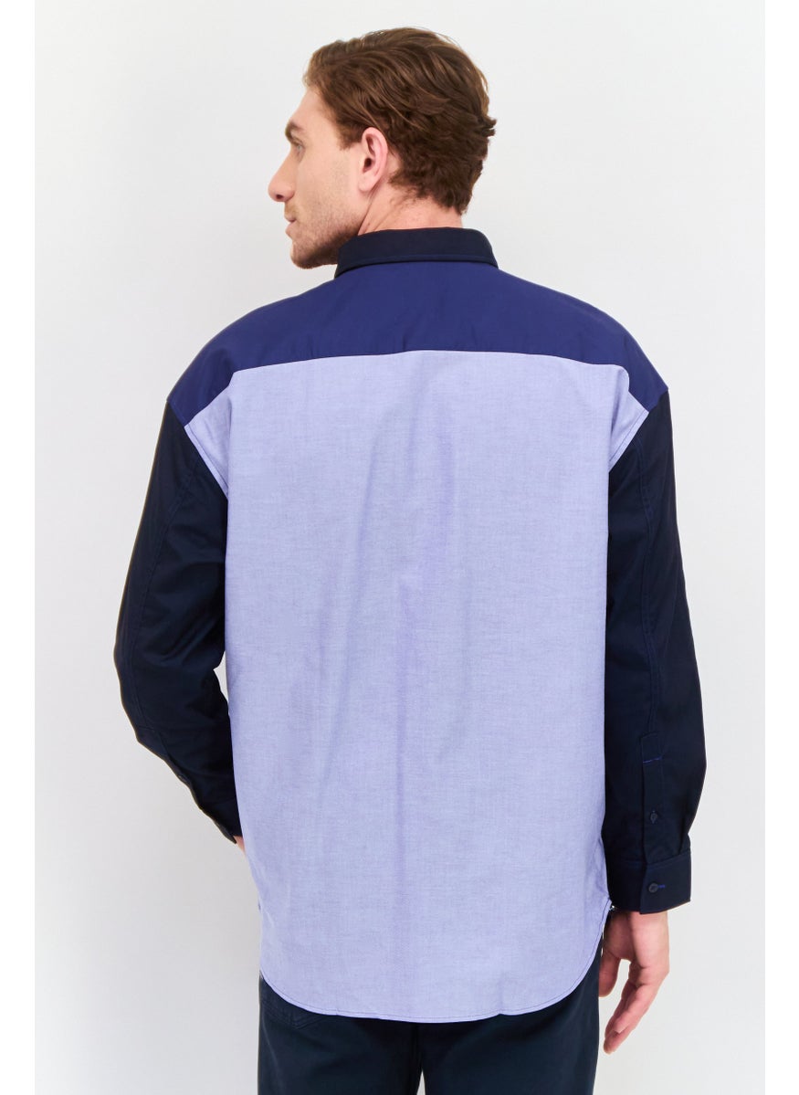 Men Regular Fit Colorblock Long Sleeve Casual Shirts, Blue Combo