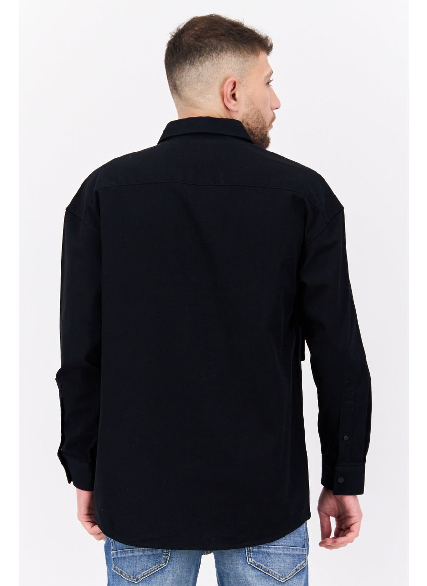 Men Embroidered Logo Jacket Shirt, Black