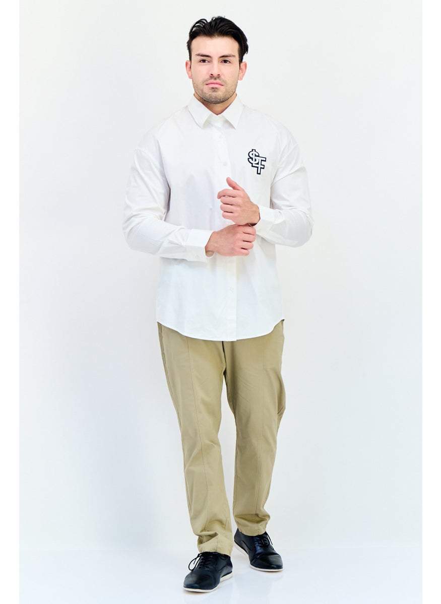 Men Drop Shoulder Graphic Print Long Sleeve Casual Shirt, White