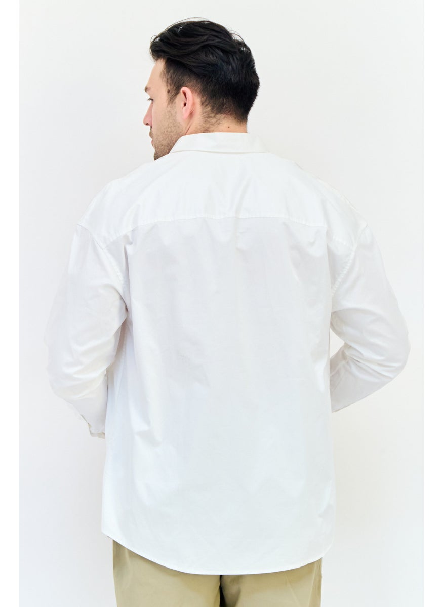 Men Drop Shoulder Graphic Print Long Sleeve Casual Shirt, White