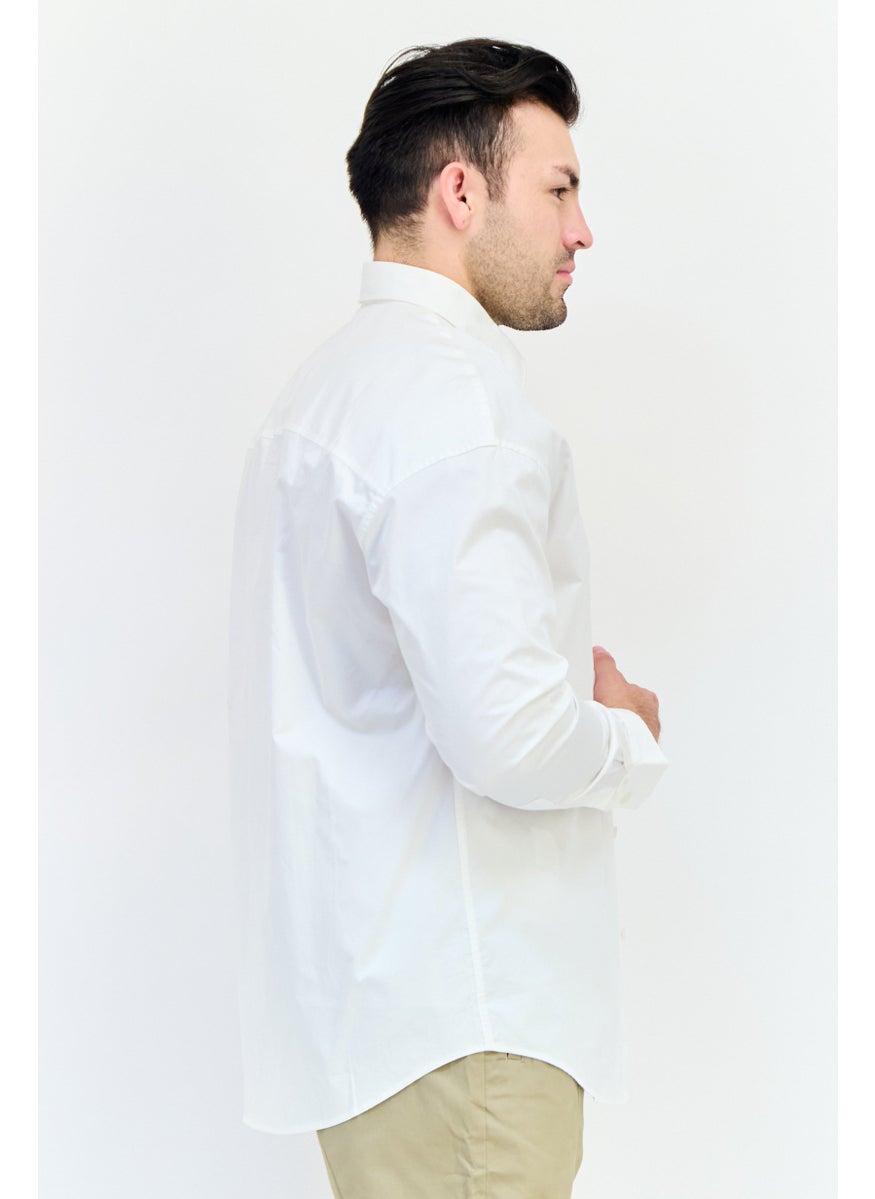 Men Drop Shoulder Graphic Print Long Sleeve Casual Shirt, White