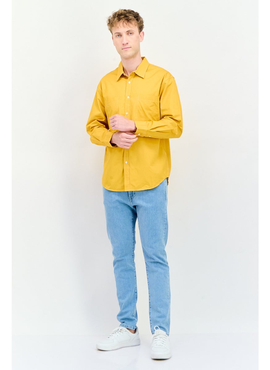 Men Drop Shoulder Fit Solid Long Sleeves Casual Shirt, Yellow